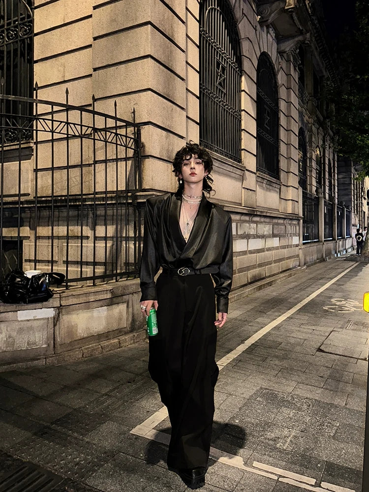 Satin Deep V-Neck Shirt