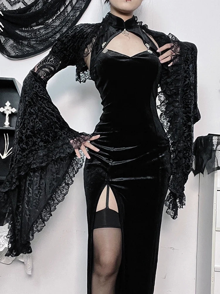 Black Velvet-Look Dress or Lace Bolero