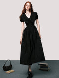 Elegant V-Neck Puff Sleeve Little Black Dress