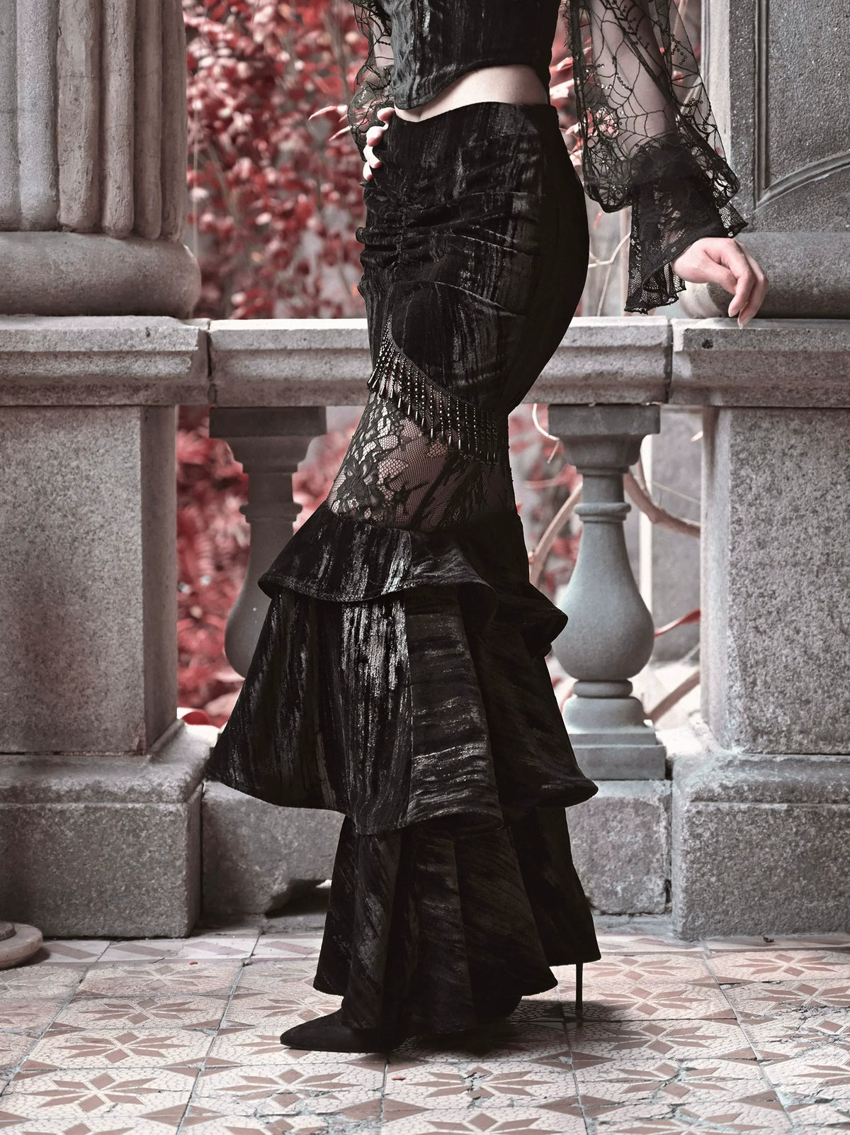 Black Lace Ruffle Mermaid Skirt