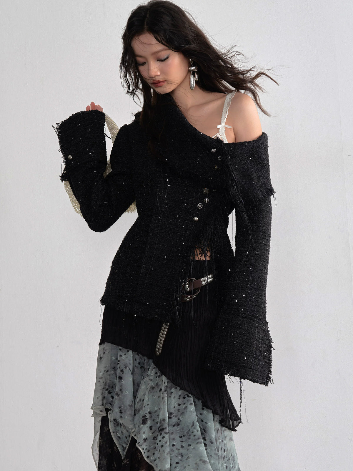 Midnight Mist Asymmetrical Ruffle Skirt