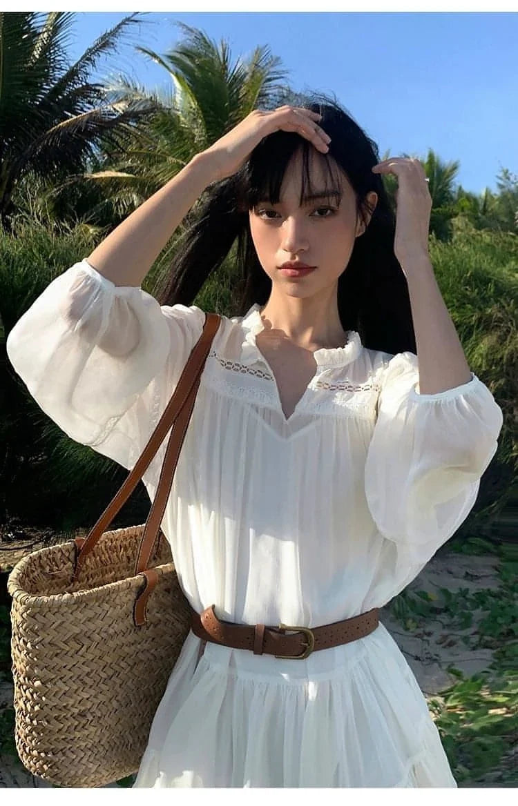 French-Style Ruffle Mini Shirt Dress