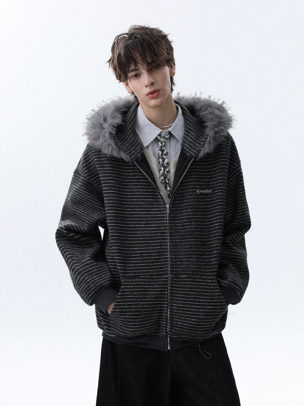 Frostline Striped Faux Fur Hoodie