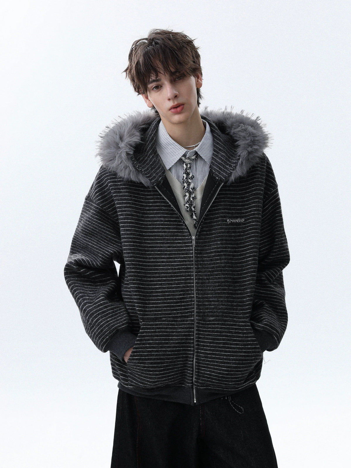 Frostline Striped Faux Fur Hoodie