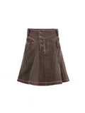 Walnut Panel Button A‑Line Skirt