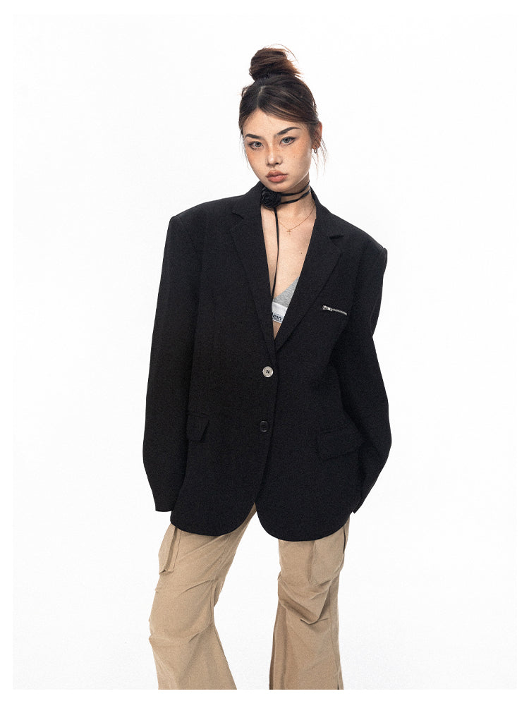 Oversized Zip-Pocket Tailored Blazer