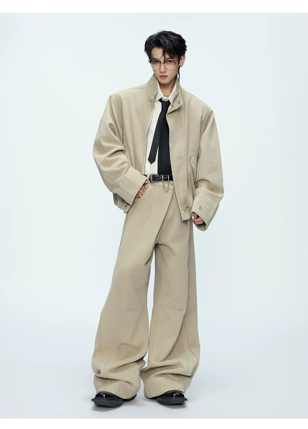 Oversized Bomber Jacket and Wide-Leg Trousers Setup