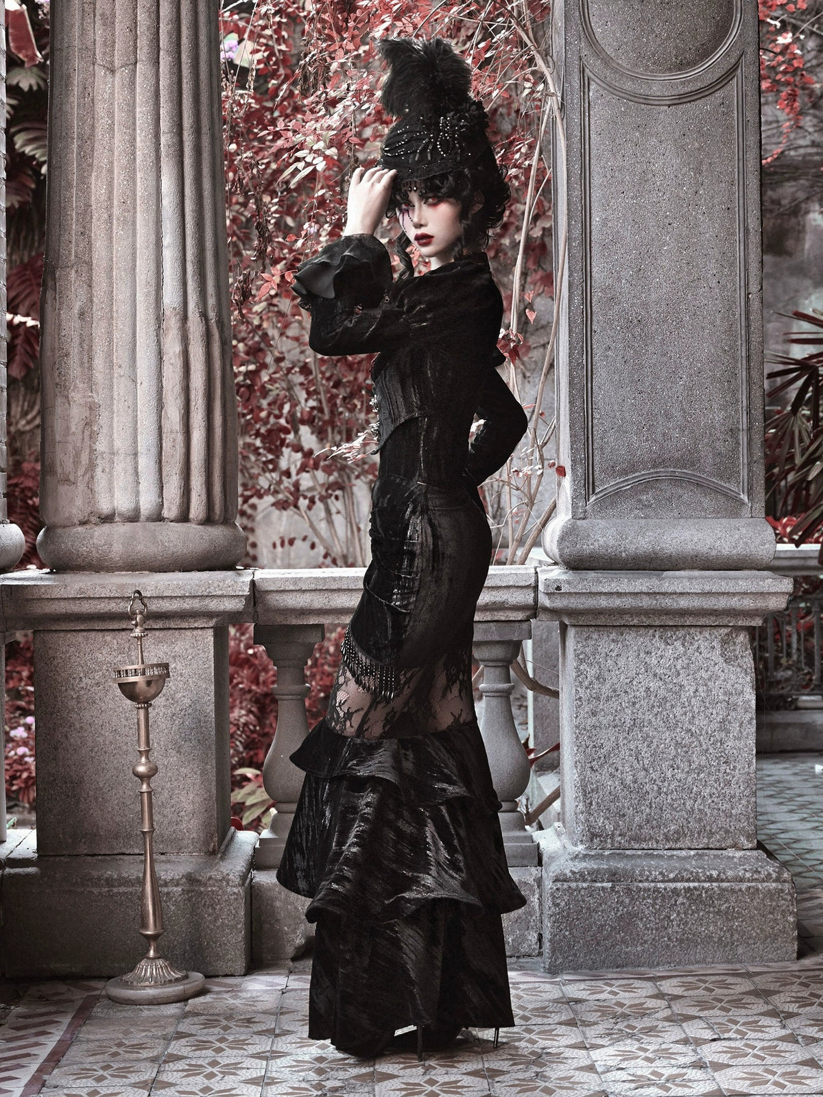 Black Lace Ruffle Mermaid Skirt