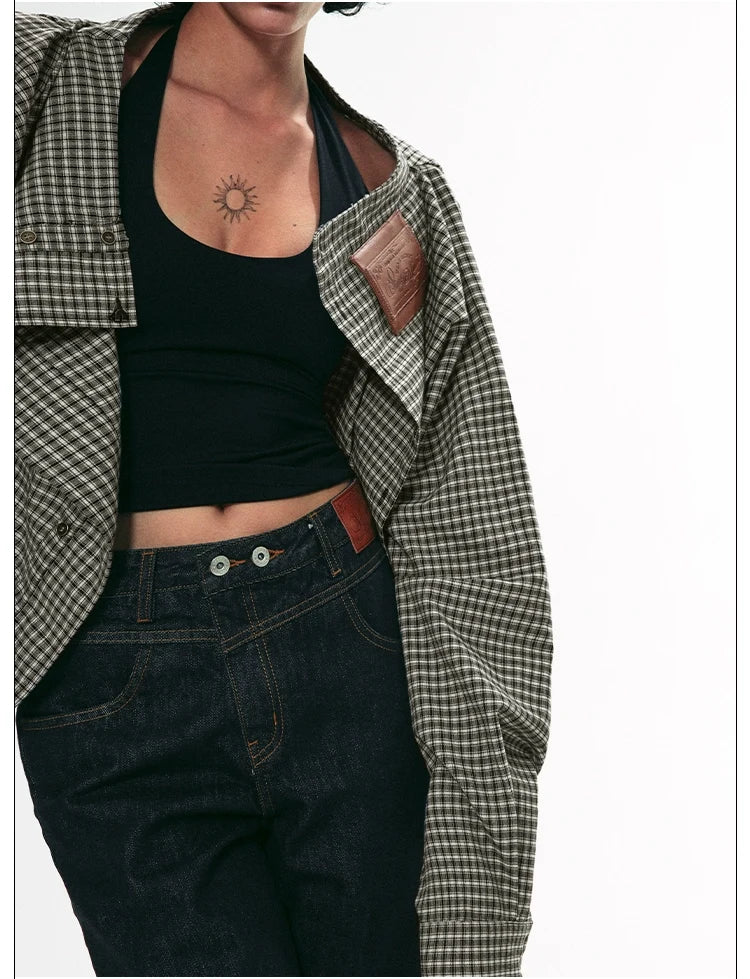 Gingham Check Button-Down Skirt