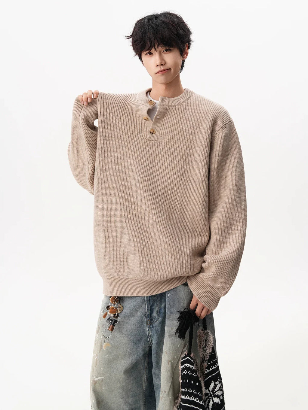 Waffle Henley Knit Sweater