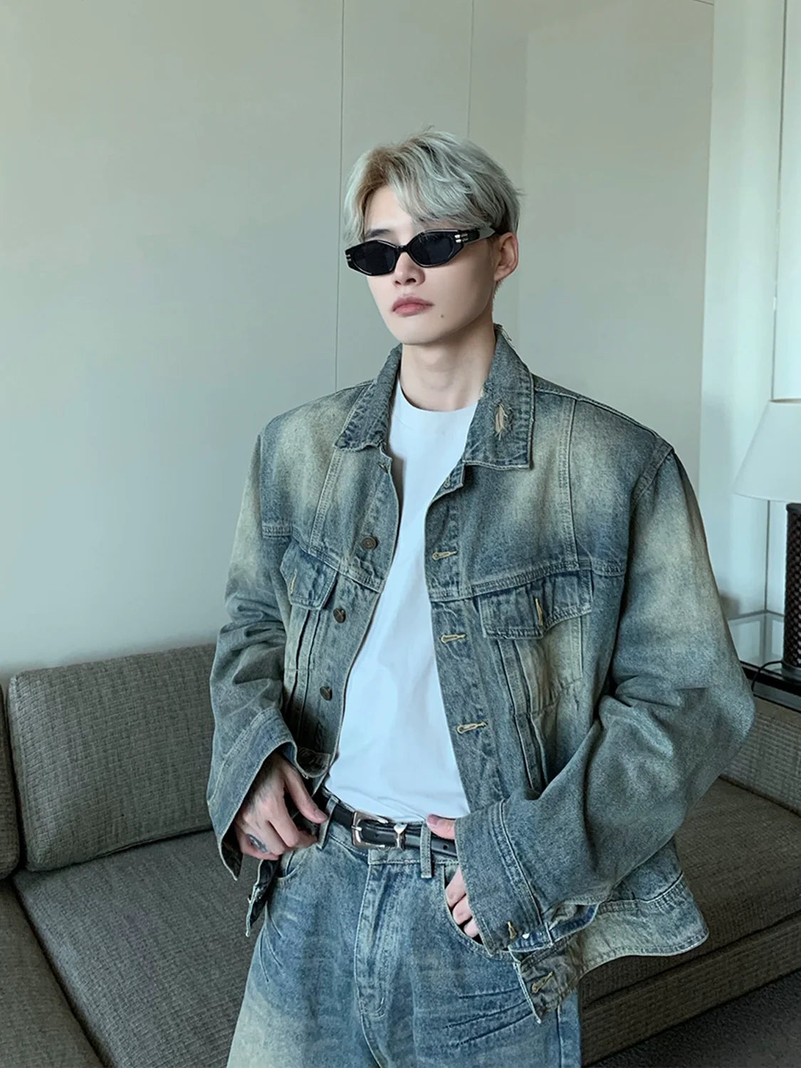 Distressed Vintage Wash Denim Set
