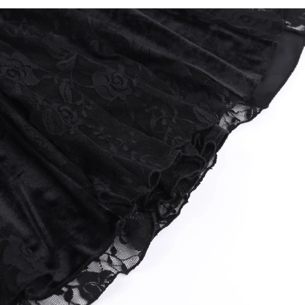 Gothic Velvet Mermaid Gown-Long Sleeve Lace Floor-Length Dress With High Collar