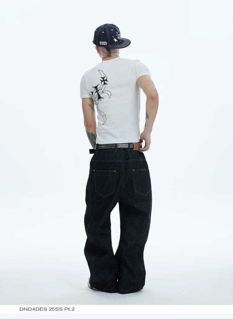 Asymmetric Button Wide-Leg Jeans