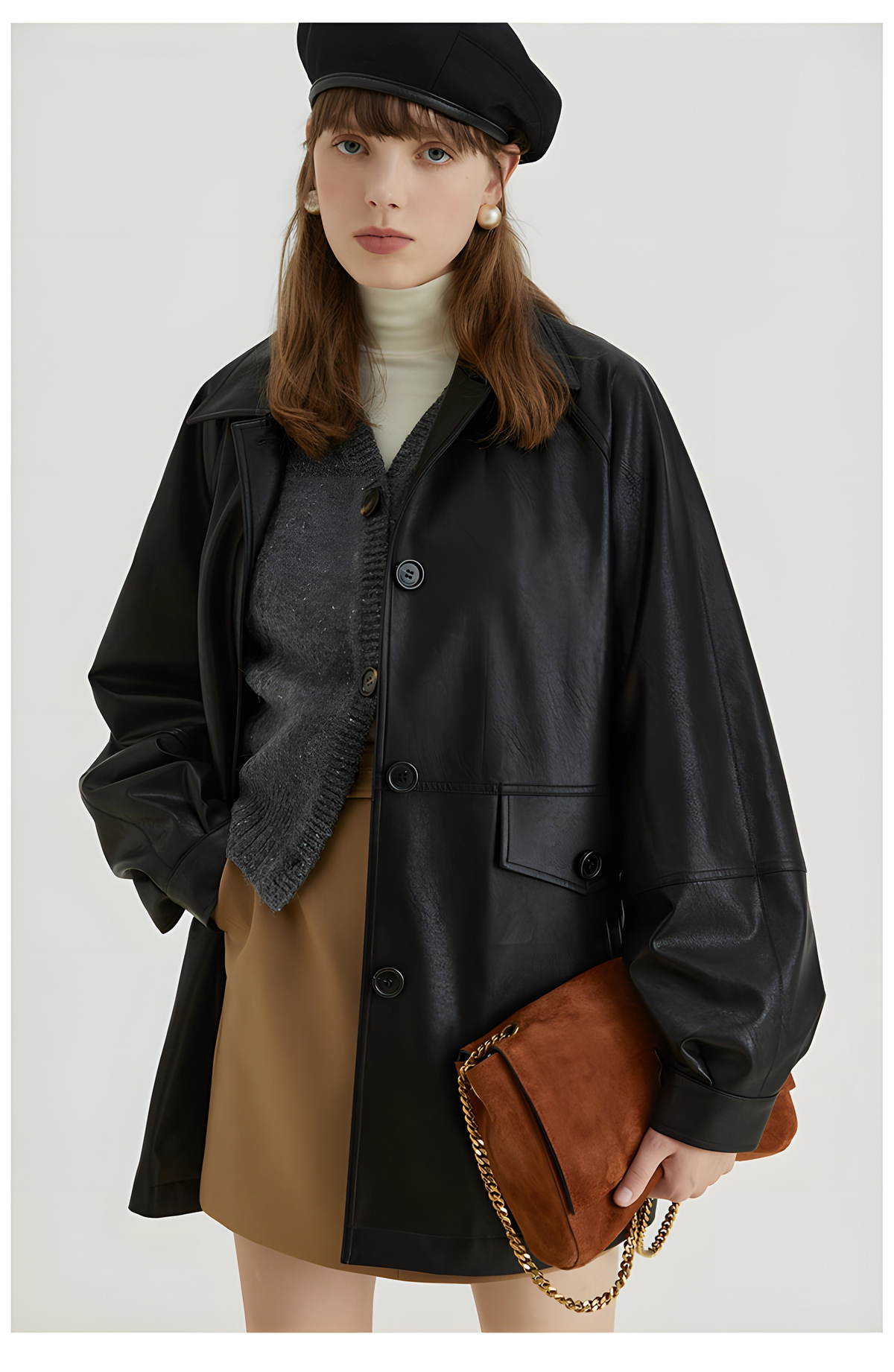 Black Retro-Style Eco-Friendly Pu Leather Moto Jacket