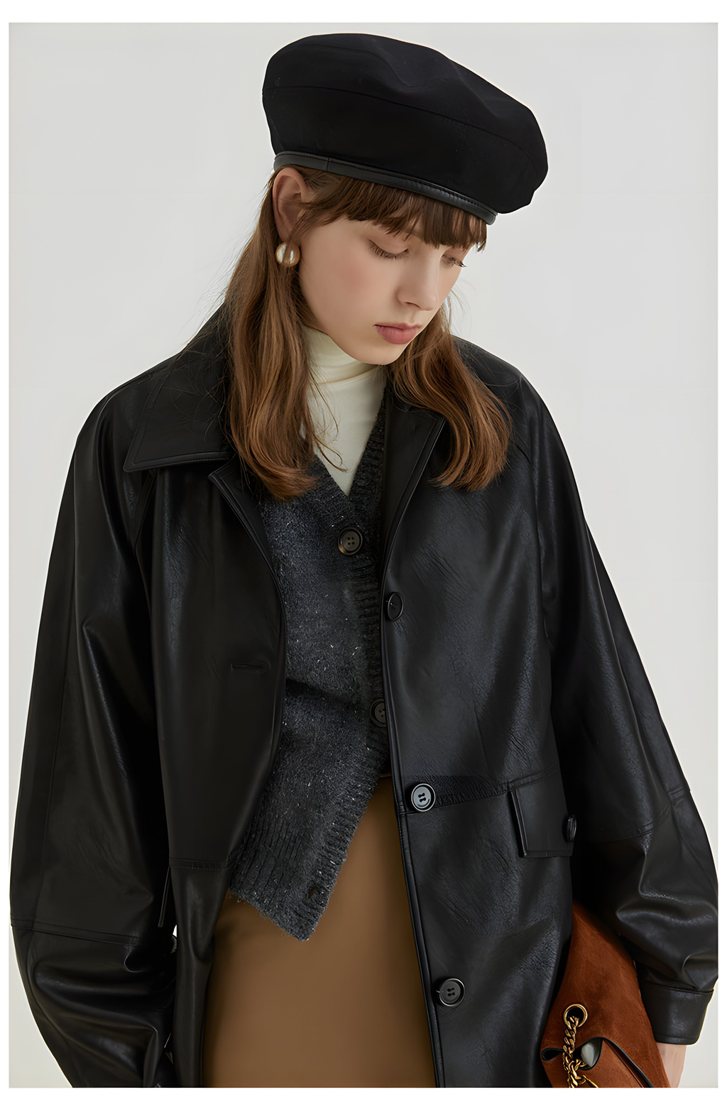 Black Retro-Style Eco-Friendly Pu Leather Moto Jacket