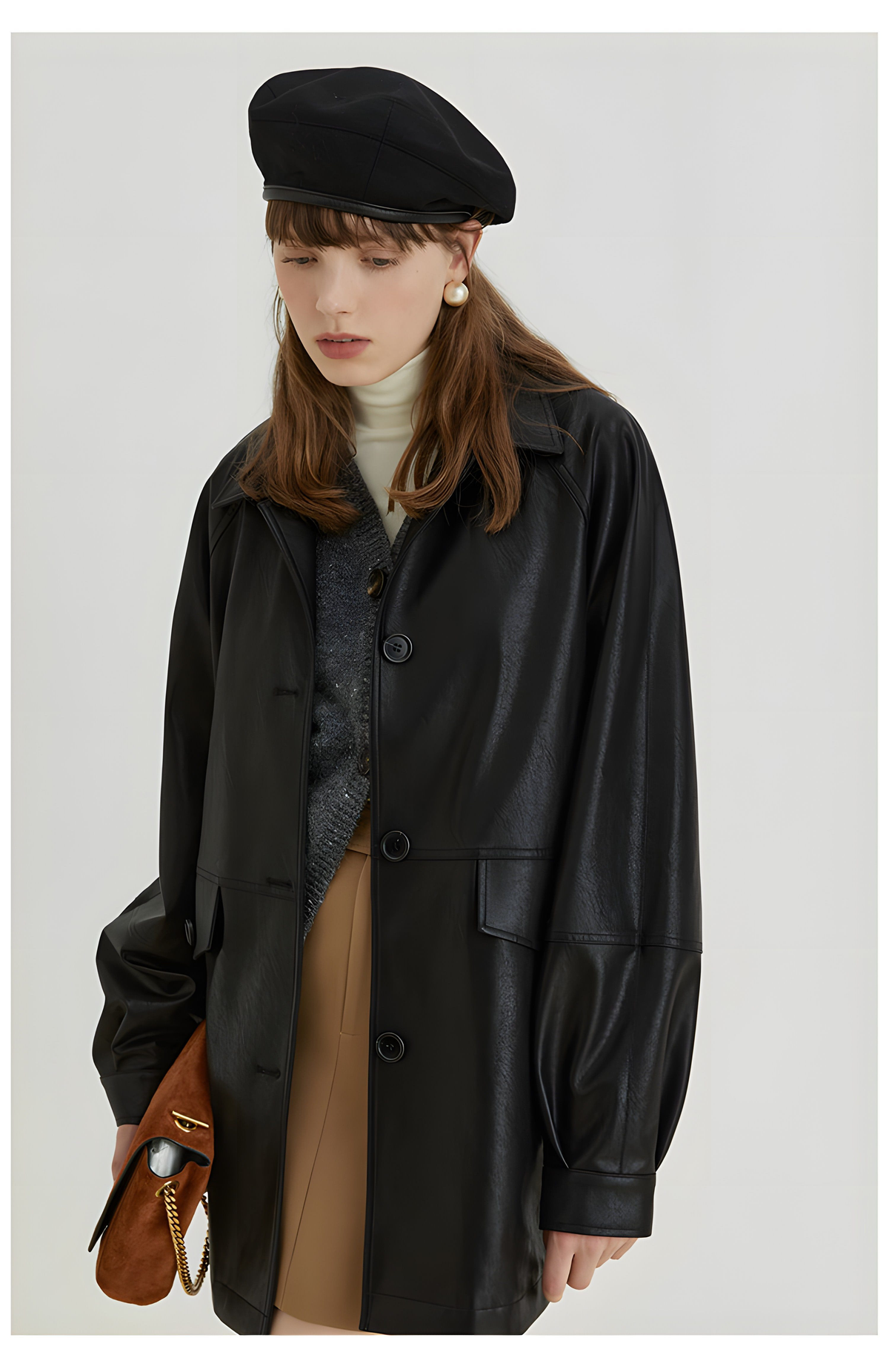 Black Retro-Style Eco-Friendly Pu Leather Moto Jacket