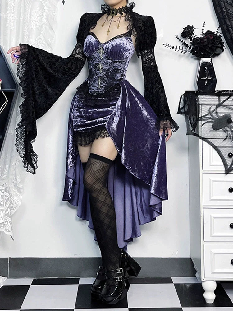 Purple Corset Dress or Black Lace Bolero