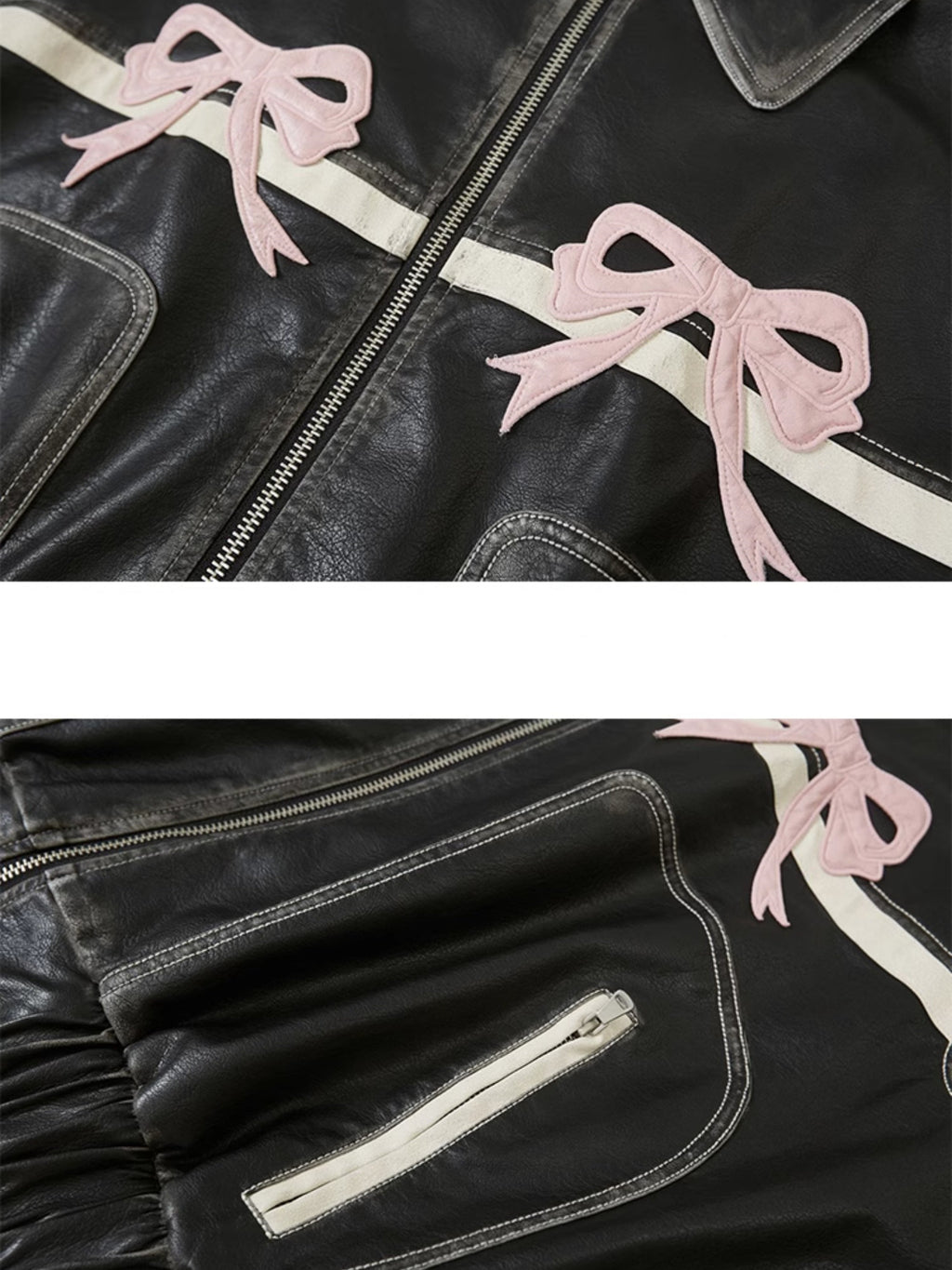 DIDDI MODA Bow-Detail Colorblock Faux-Leather Jacket