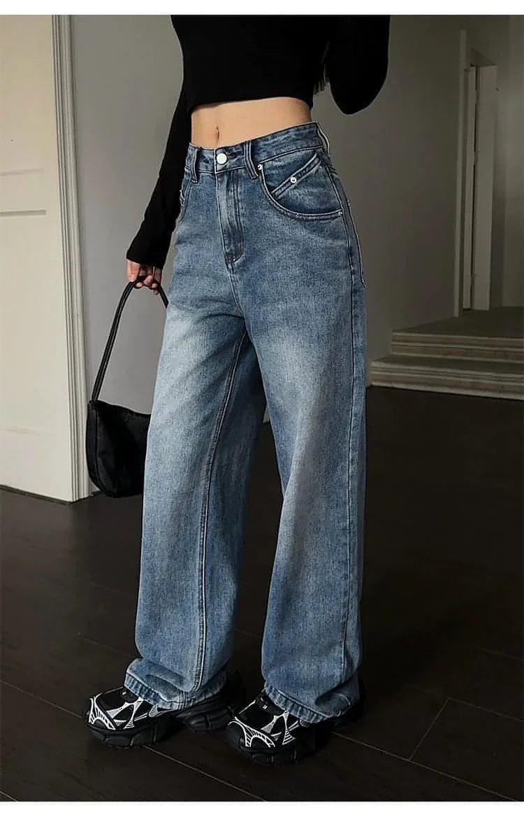 High-Waist Loose Wide-Leg Denim Jeans
