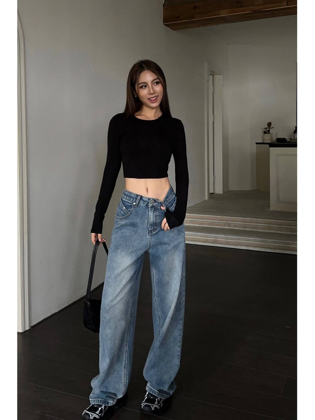 High-Waist Loose Wide-Leg Denim Jeans