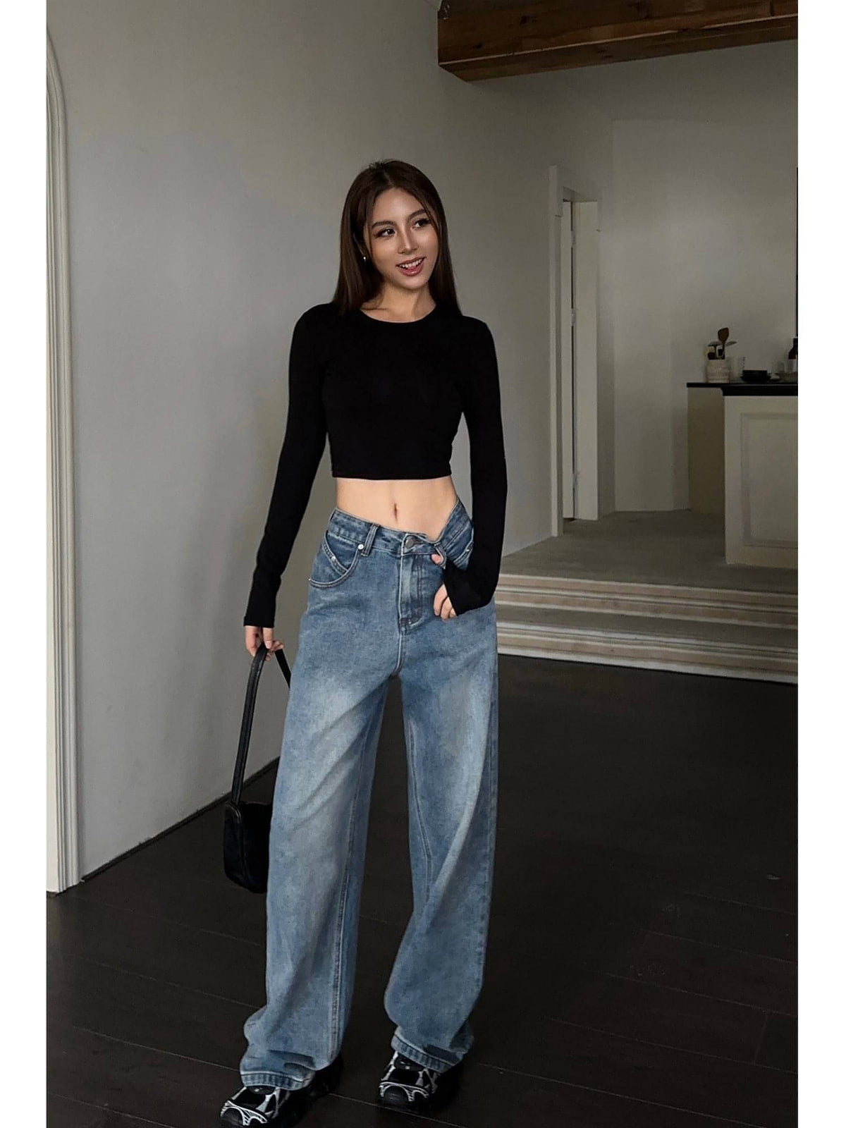 High-Waist Loose Wide-Leg Denim Jeans
