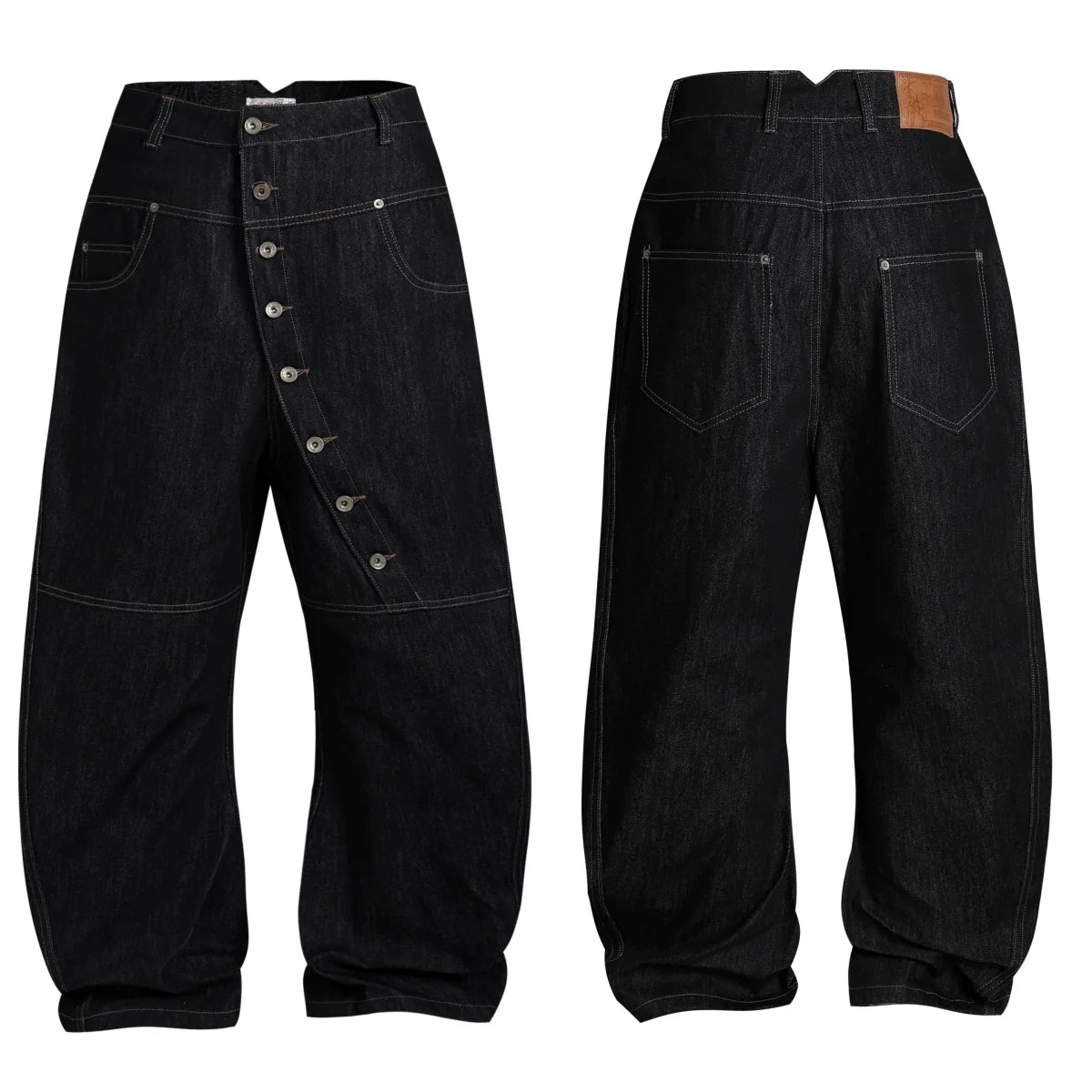 Asymmetric Button Wide-Leg Jeans