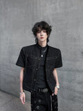 Iron Grid High-Collar Utility Denim Jacket
