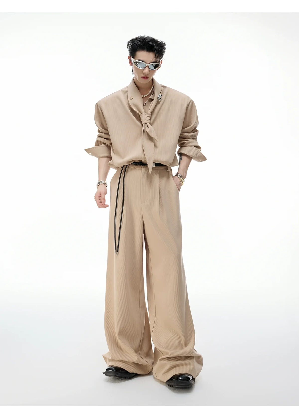 Scarf Collar Wide-Leg Suit