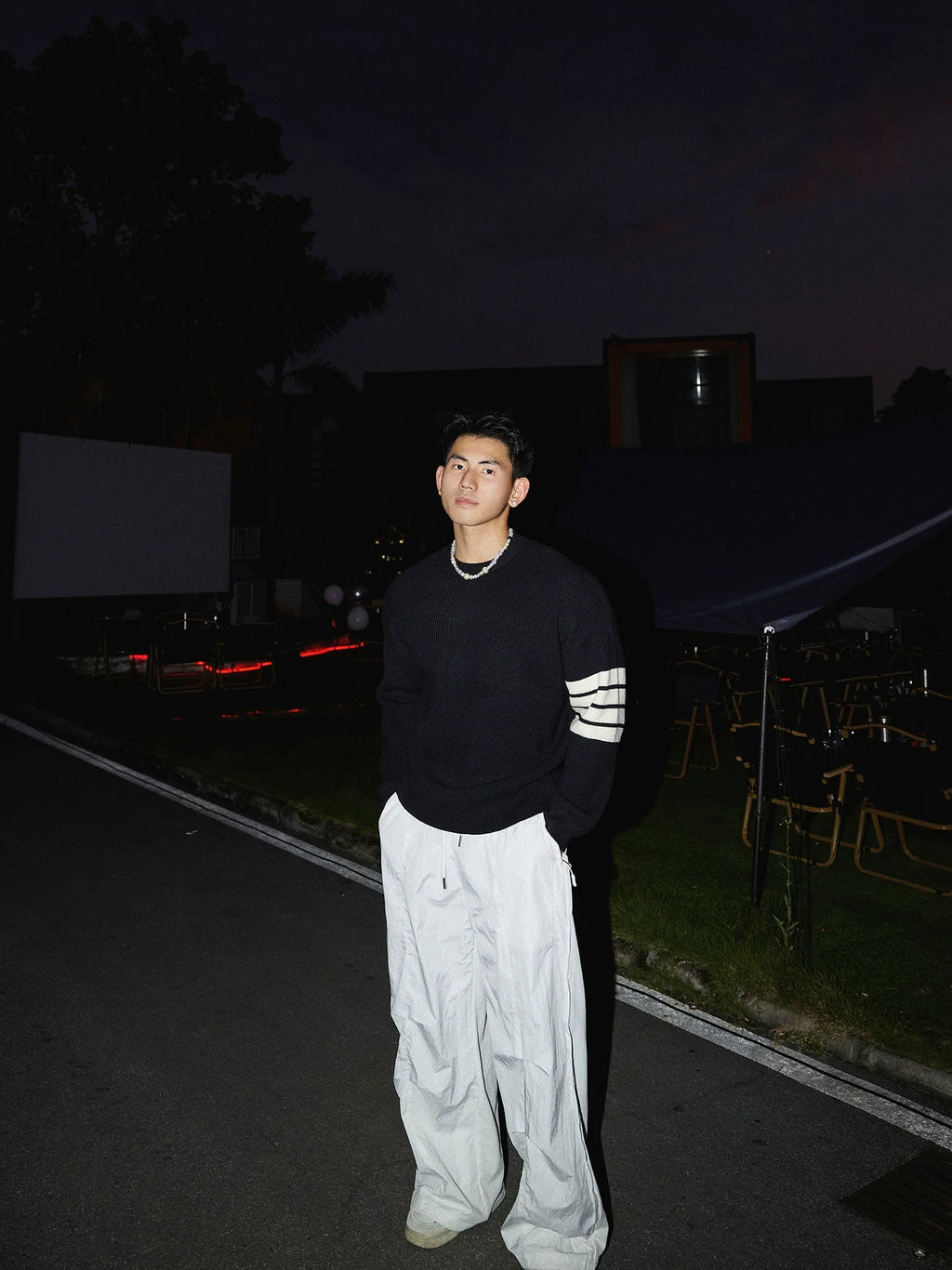 Crewneck Striped Sleeve Sweater
