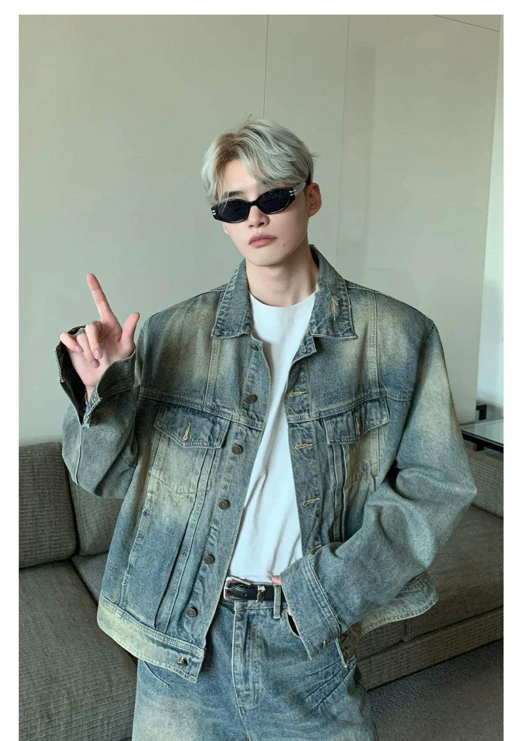 Distressed Vintage Wash Denim Set
