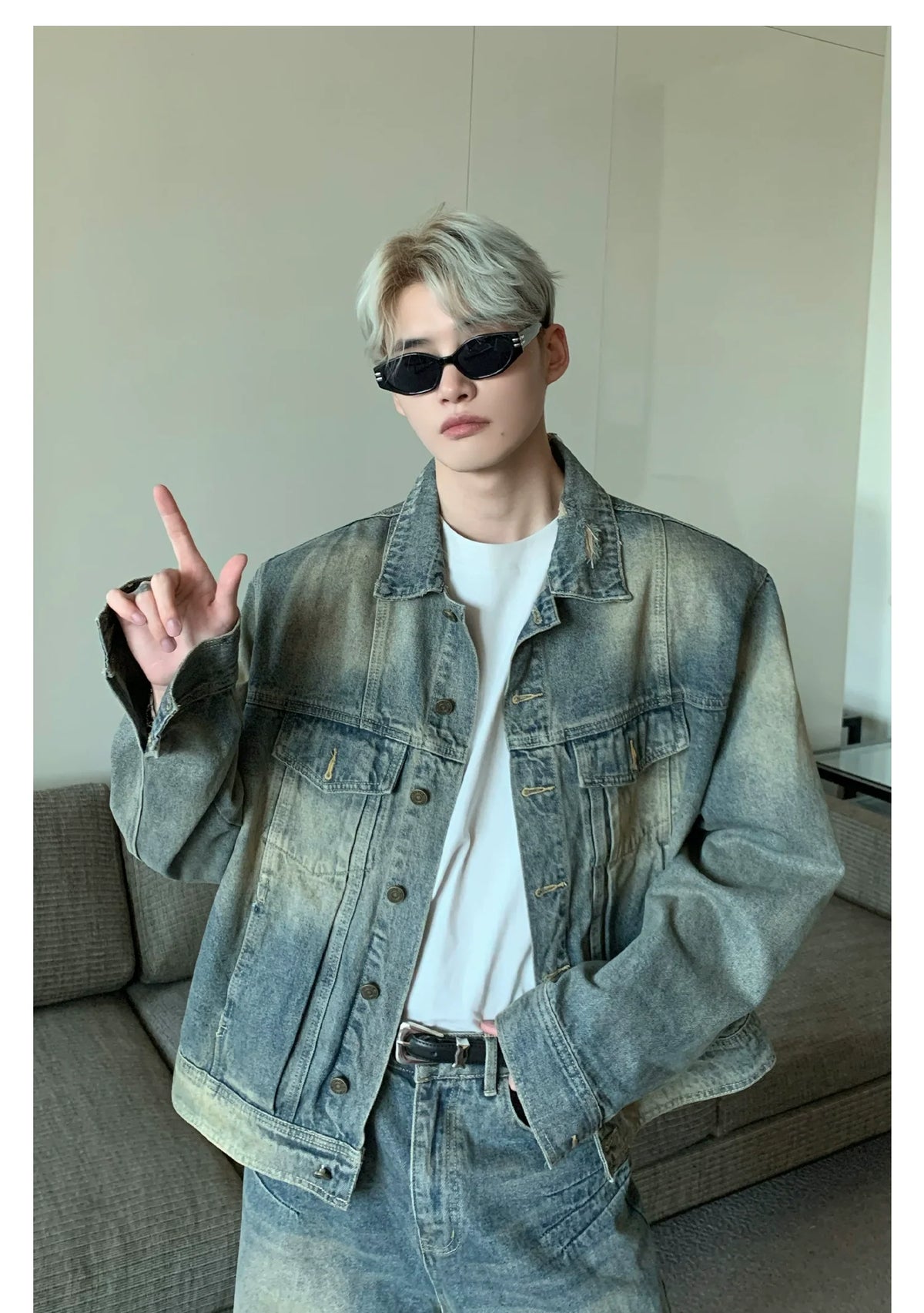 Distressed Vintage Wash Denim Set