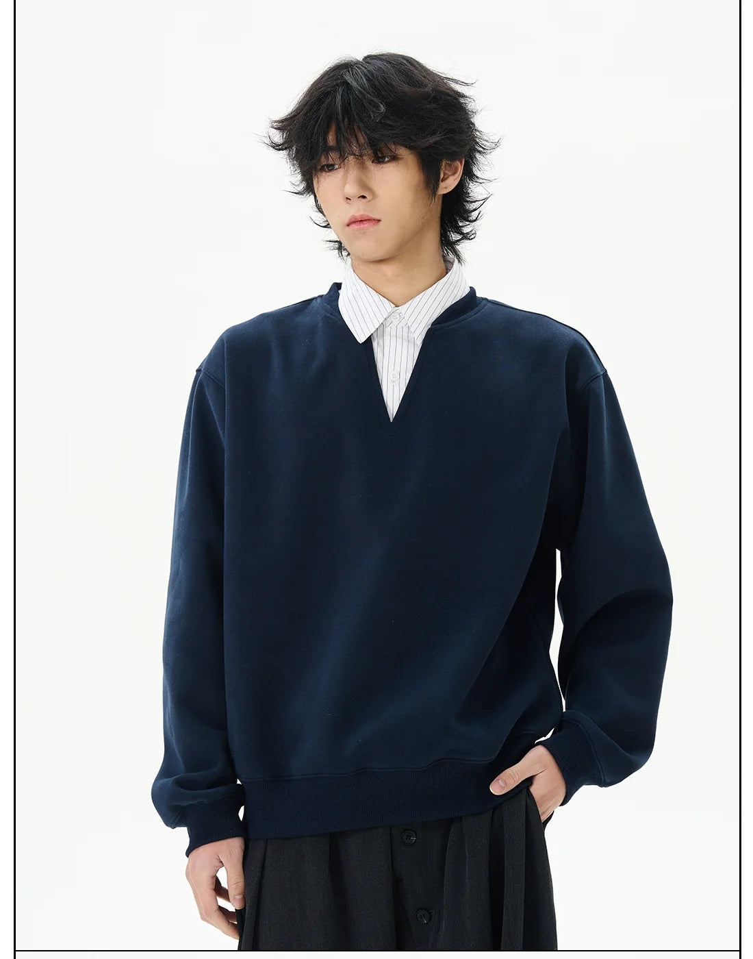 Navy Notch-Neck Sweatshirt