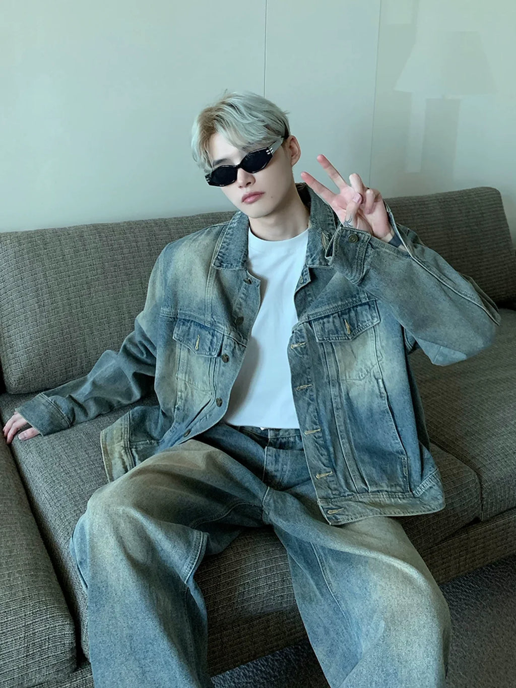 Distressed Vintage Wash Denim Set
