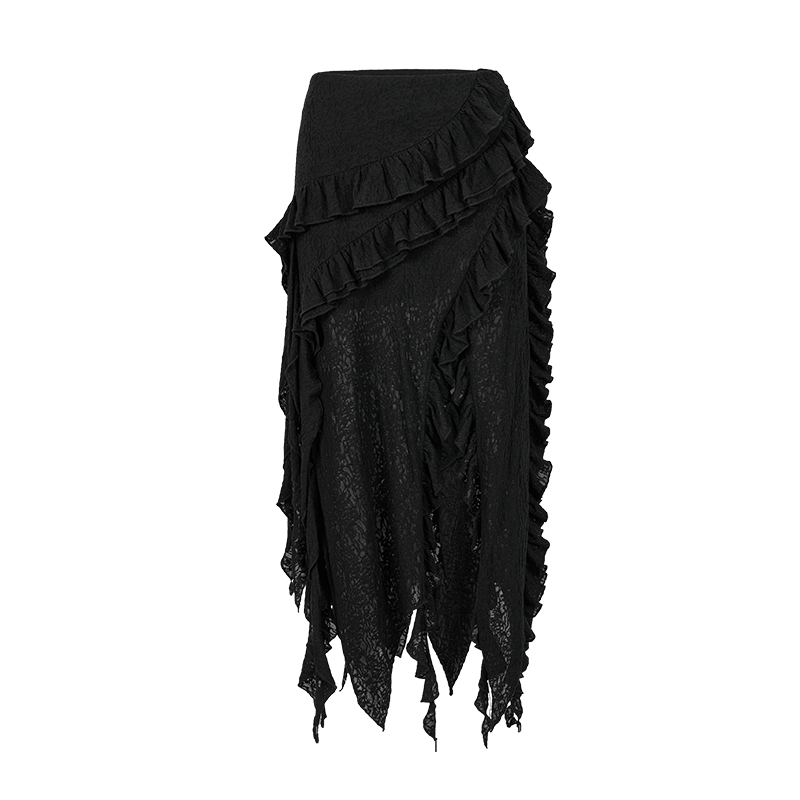 Ruffled Layer Asymmetrical Midi Skirt