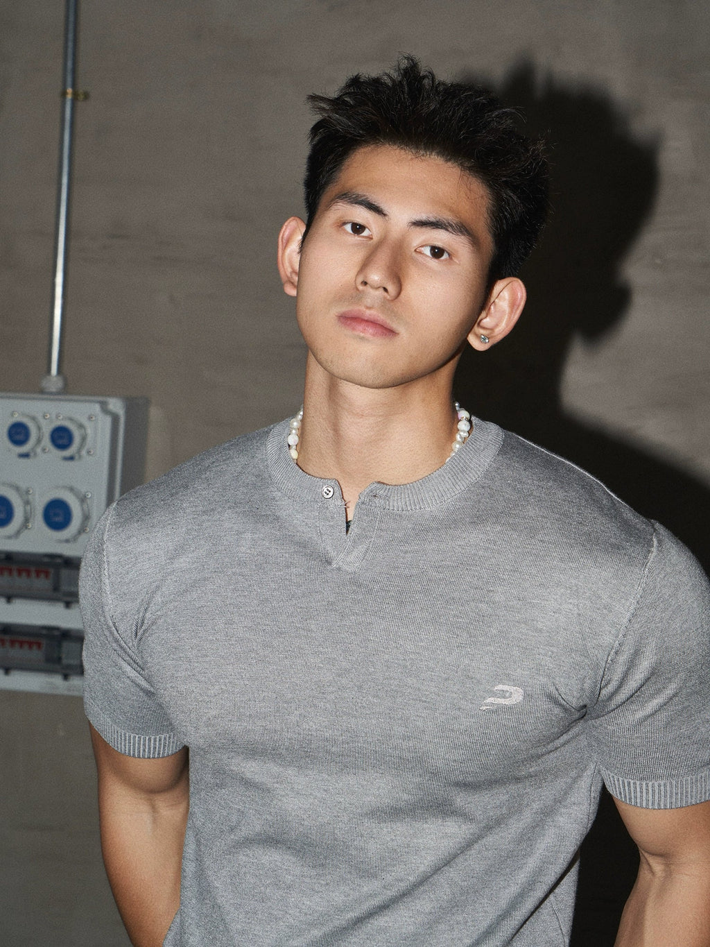 Single Button Henley Collar Shirt