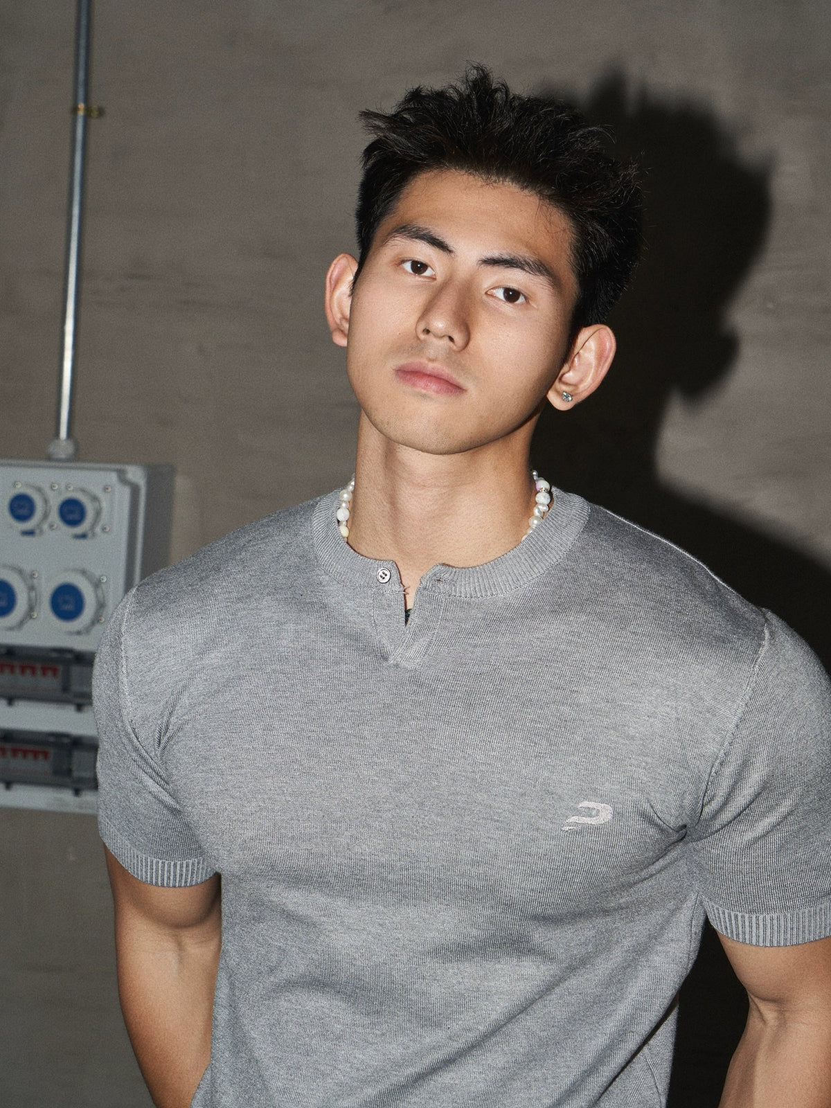 Single Button Henley Collar Shirt