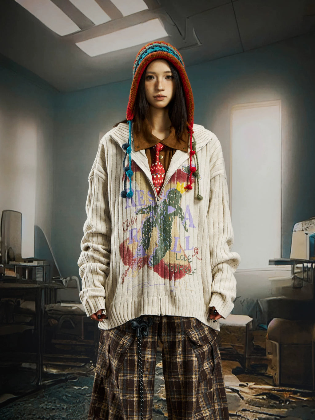 Crushed Petals Garden Zip Knit Cardigan