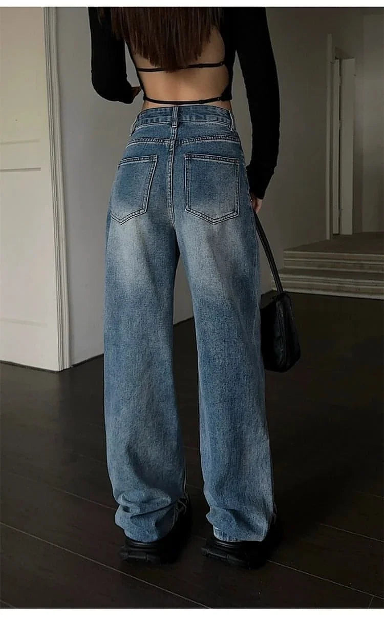 High-Waist Loose Wide-Leg Denim Jeans