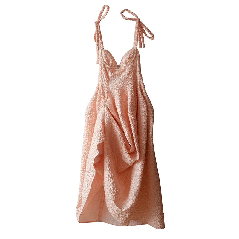 Blush Textured Tie-Shoulder Midi Dress