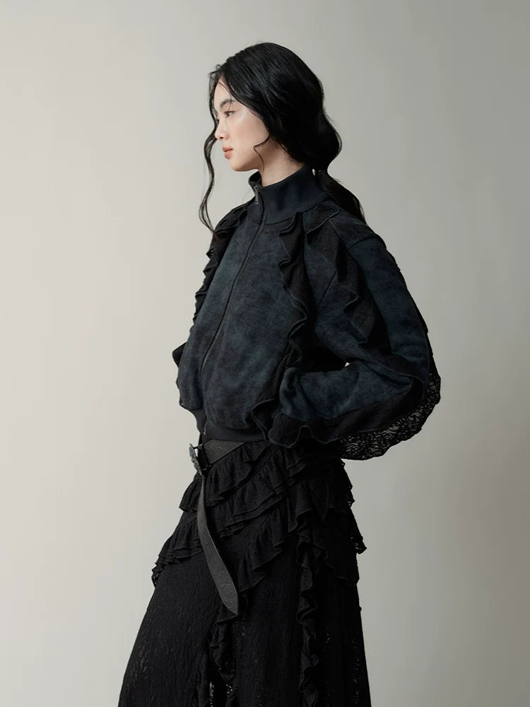 Ruffled Layer Asymmetrical Midi Skirt