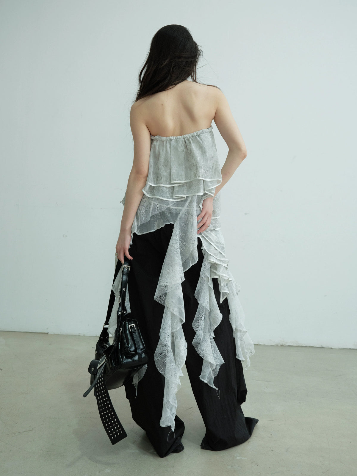 Lace Irregular Ruffle Edge Tube Top Skirt