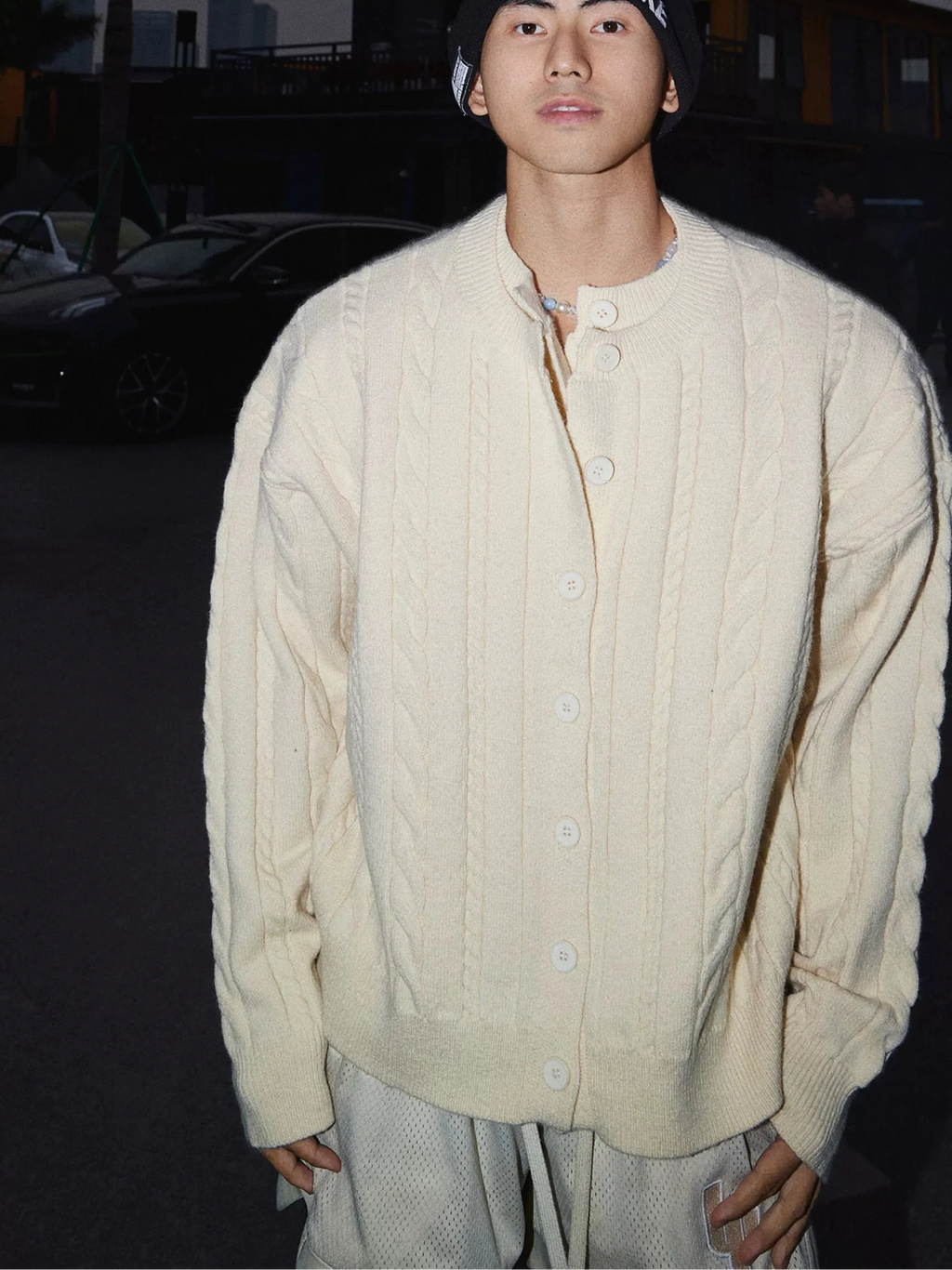 Button-Up Cable Knit Cardigan