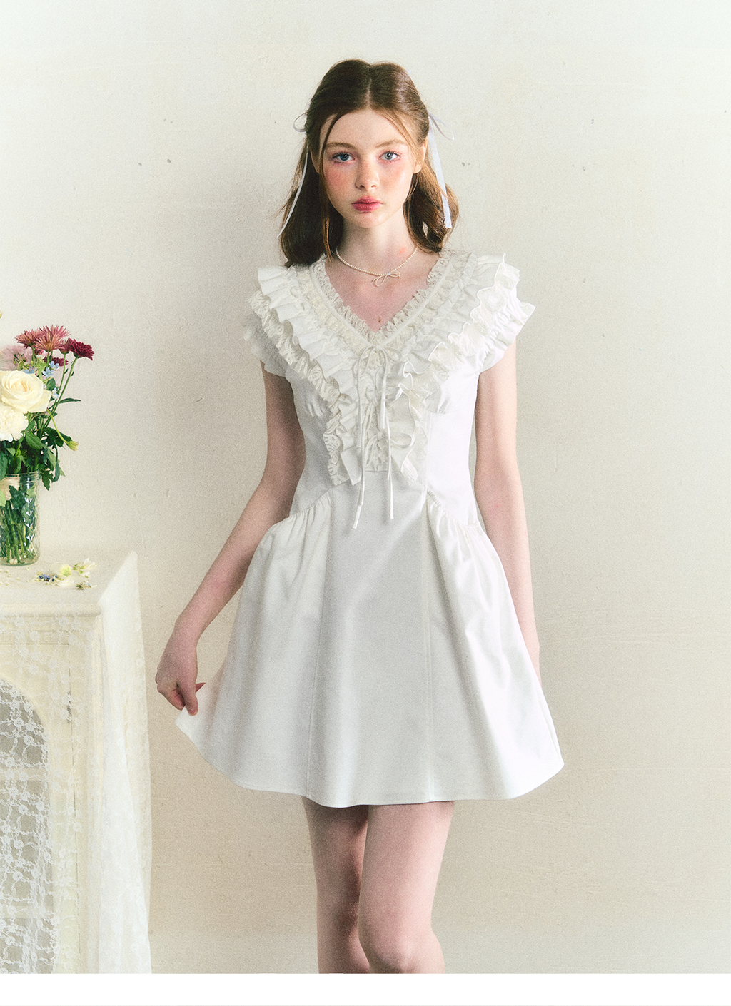 White Ruffle Victorian Cotton Summer Dress