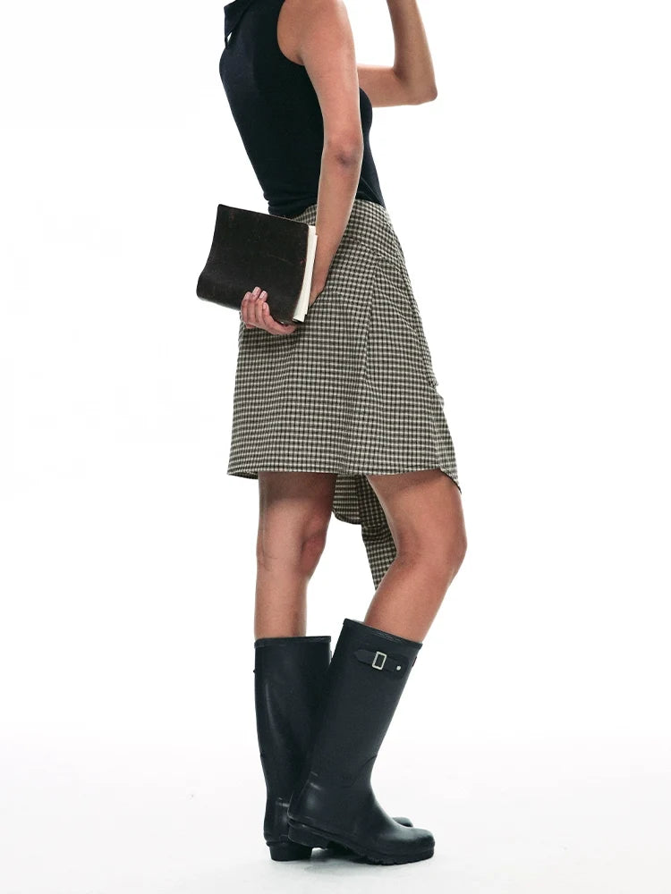 Gingham Check Button-Down Skirt
