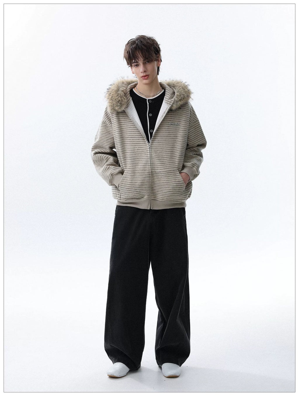 Frostline Striped Faux Fur Hoodie