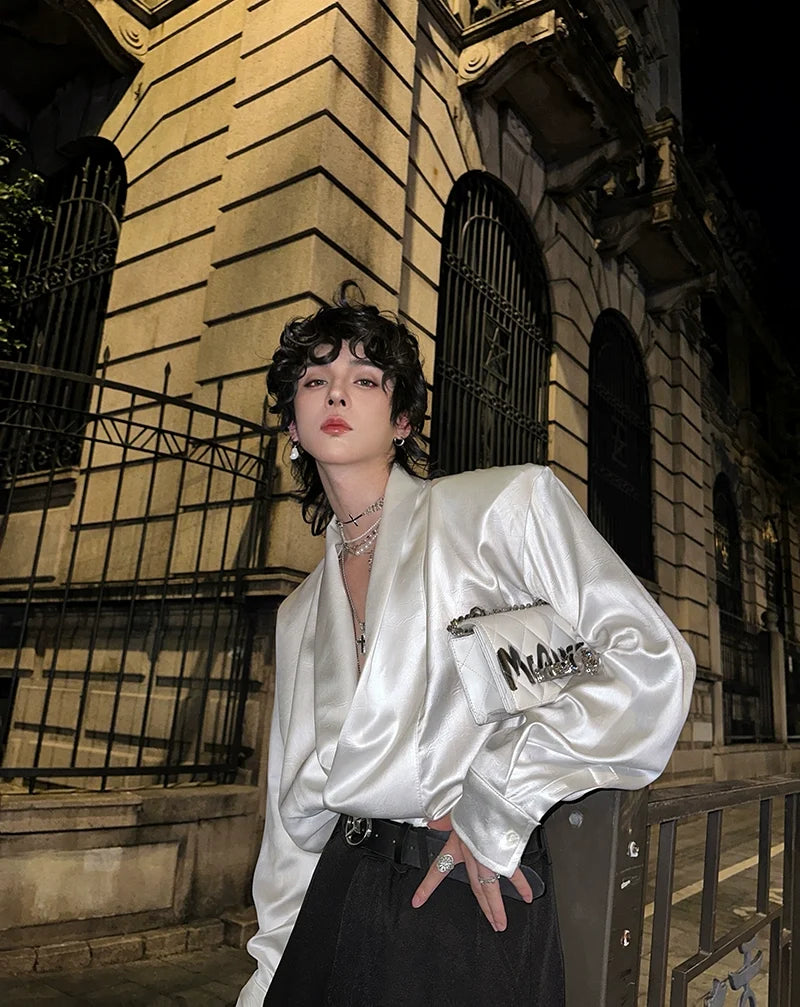 Satin Deep V-Neck Shirt