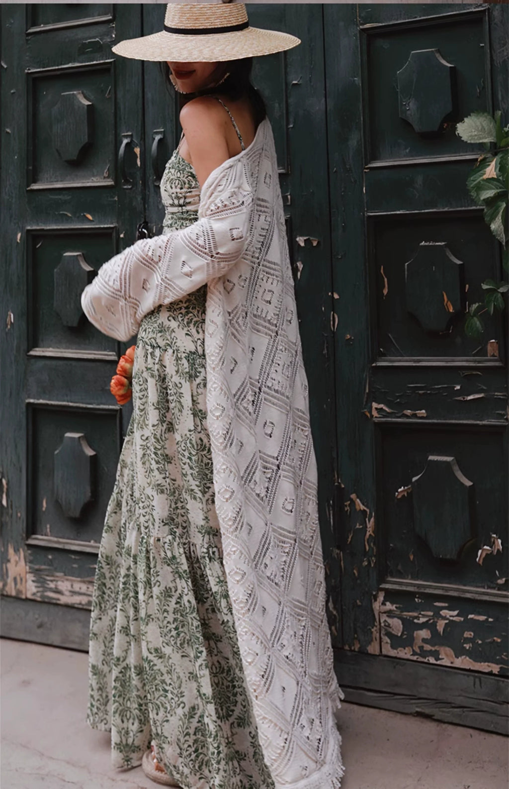 Green Floral Print Maxi Dress