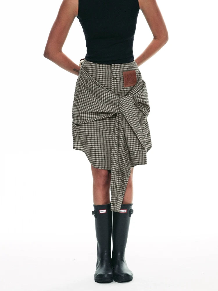 Gingham Check Button-Down Skirt