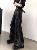 Black Distressed Flared Jeans with Frayed Seams