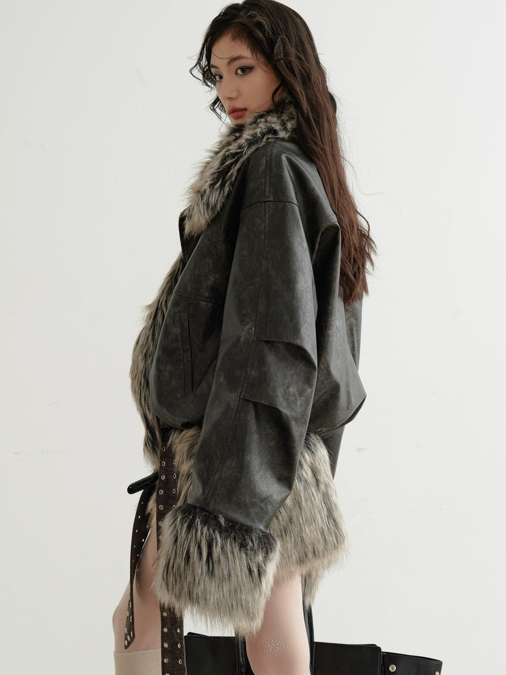 Faux Fur Belted Vest Dress